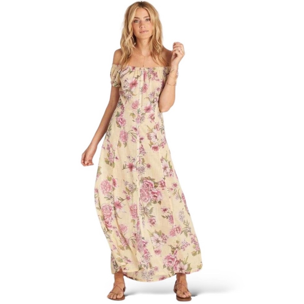 Billabong Linger Here yellow floral maxi dress